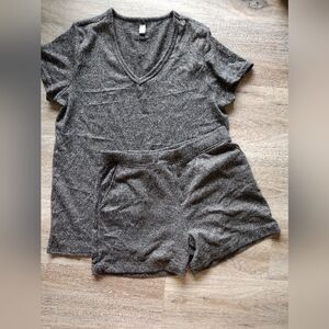 Cozy V-Neck Short Sleeve Top & Shorts Pajama Set - Heather Gray